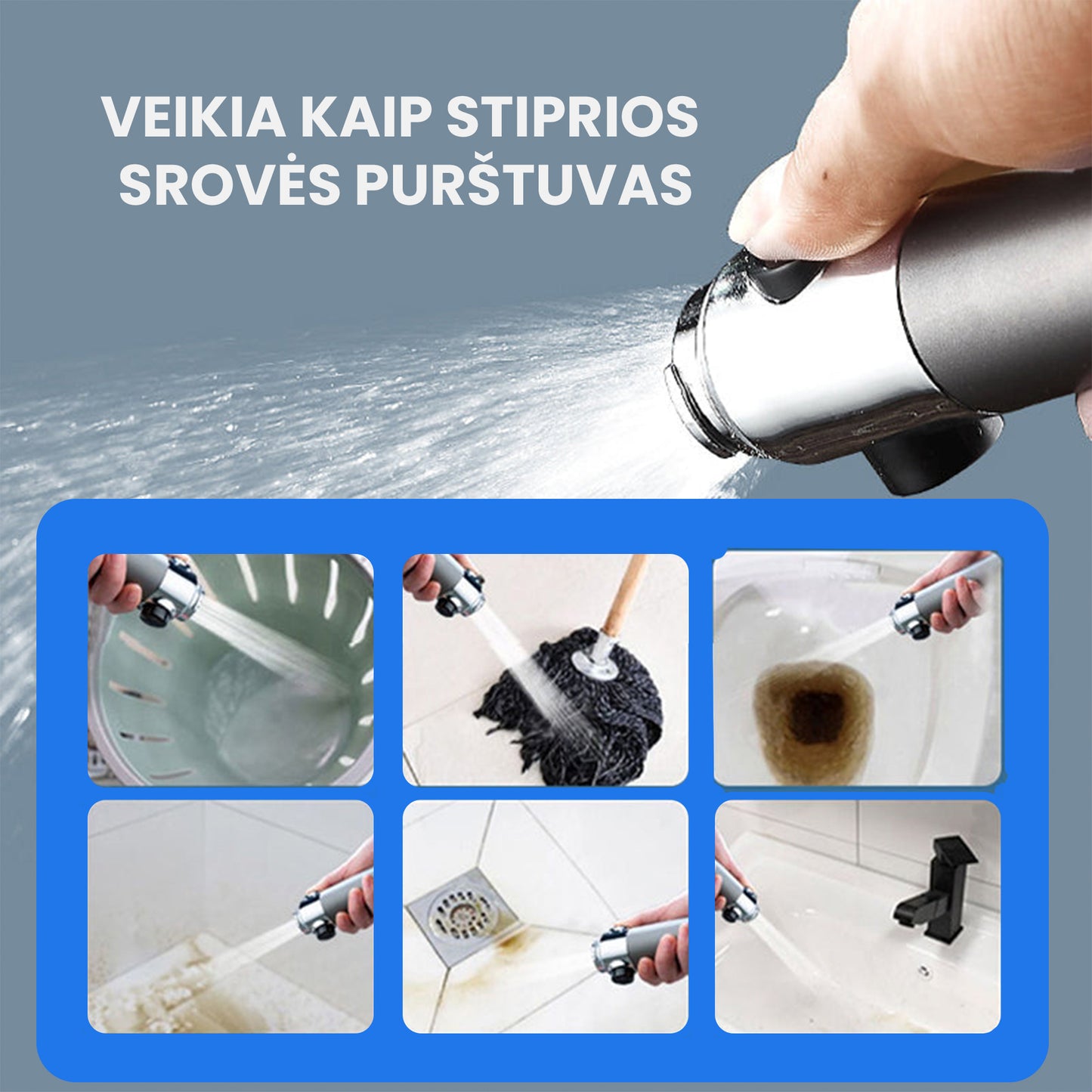 Daugiafunkcinė aukšto slėgio dušo galvutė