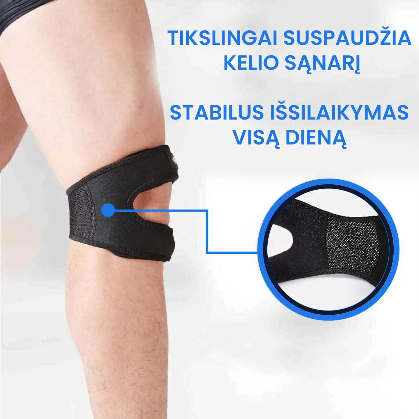Įtvaras kelio skausmo malšinimui ir kelio girnelės stabilizavimui