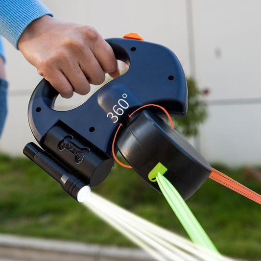 Automatinis pavadėlis dviejų šunų vedžiojimui